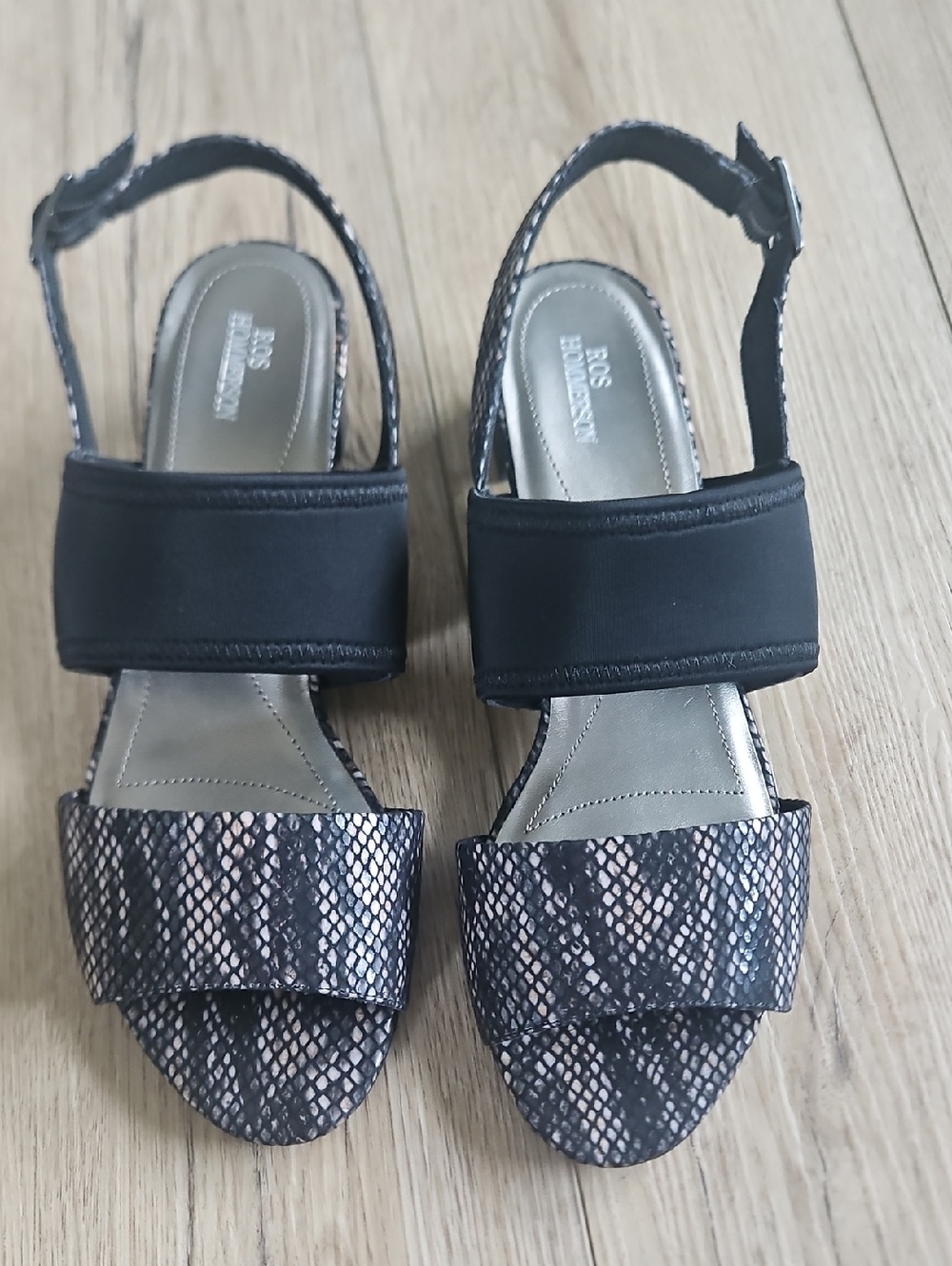 Ros Hommerson NWOT Black Snake-Print Slingback Comfort Sandals Block Heel